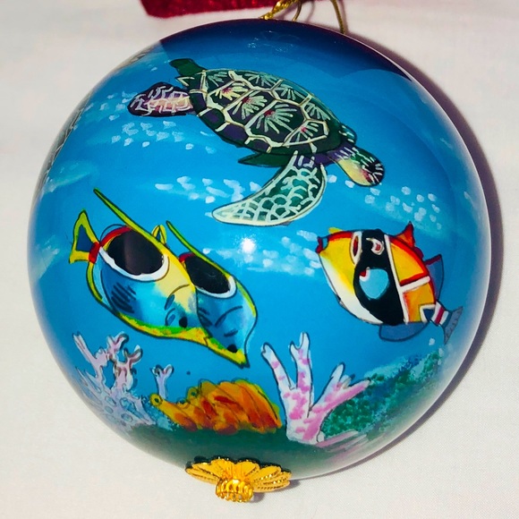 Hawaiian Li Bien Christmas Ornament Sea Turtle Paradise Lahaina Painted Glass - Picture 2 of 5